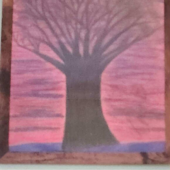 Handmade Framed Pencil Art  Winter Evening Tree Original Colored Drawing - Picture 11 of 14